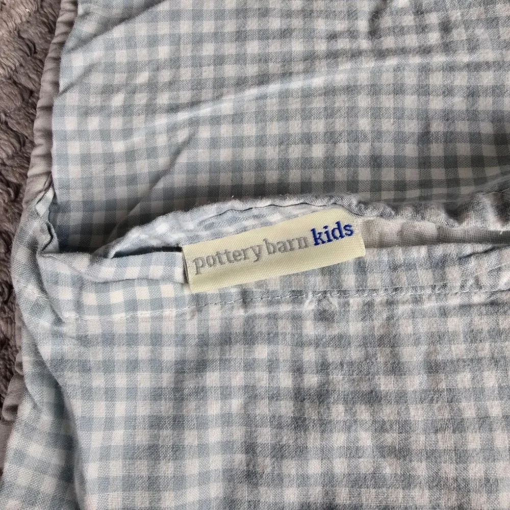 Pottery Barn‎ Kids Jungle Elephant Quilted Pillow Cover Blue Gingham Nursery